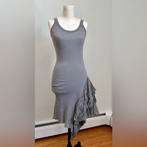 Blayde Designer Cotton Linen Grey Sleeveless Tunic Dress Asymmetrical Ruffle S